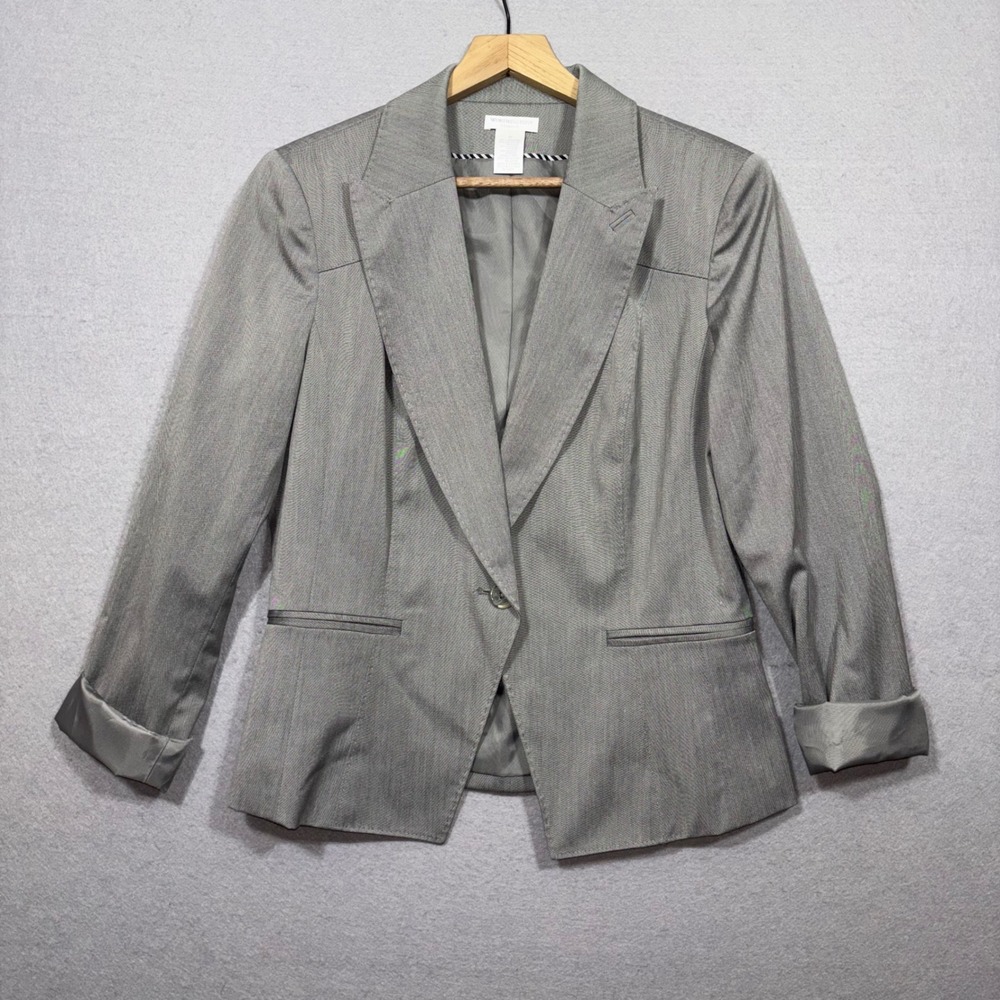 Worthington Blazer Womens 12 Gray Sheen Stretch One Button Notch Lapel Lined